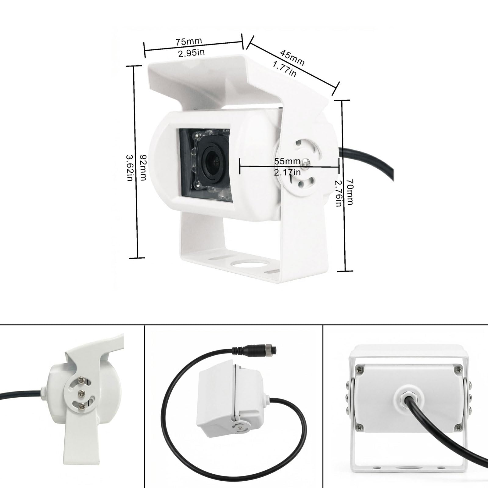 Telecamera di retromarcia a 4 pin, resistente, 18 LED, visione notturna, impermeabile, con cavo da 10 m, per camper, rimorchi, pickup, camper, autobus, furgoni e roulotte (senza linea guida)