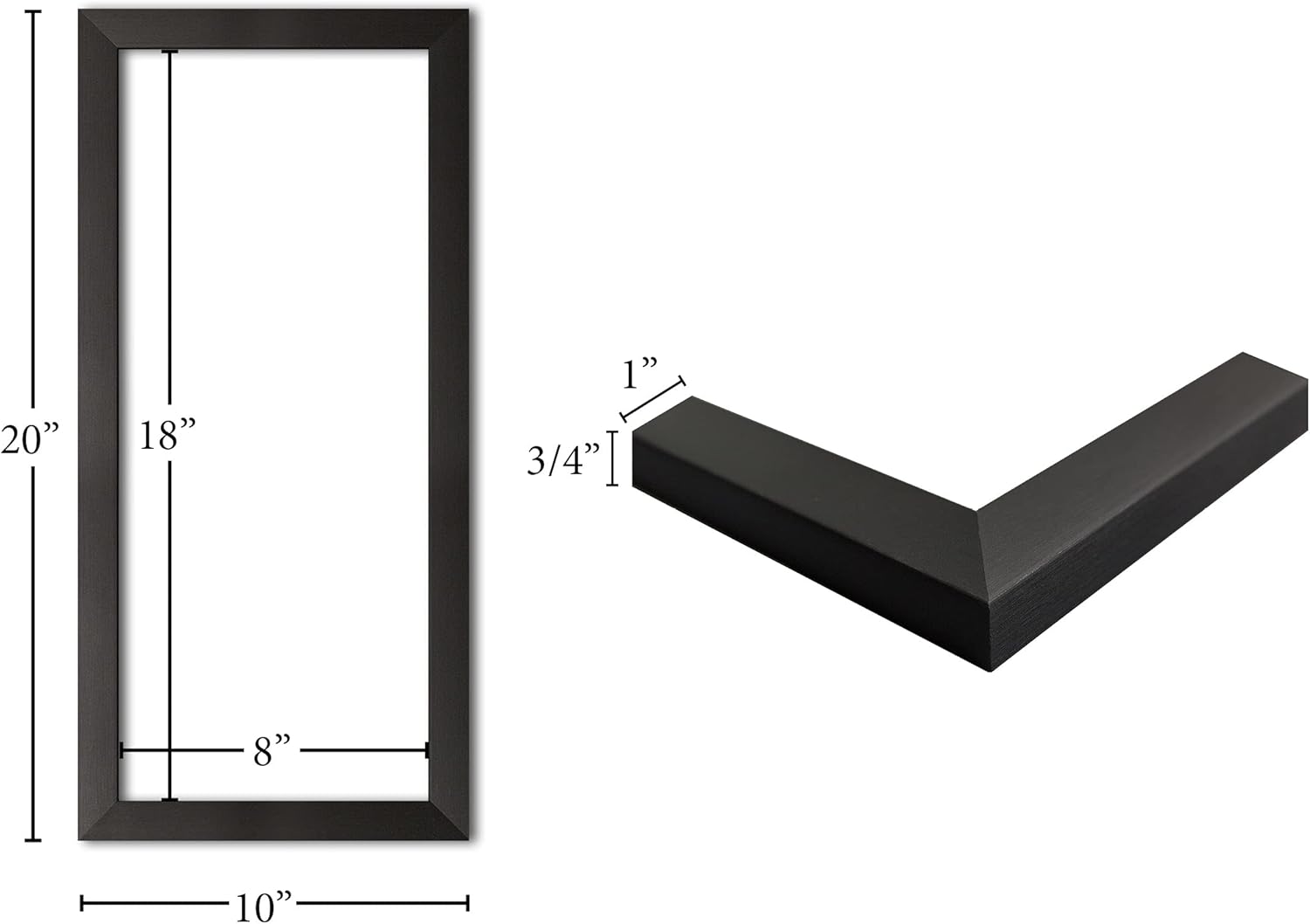 Two 8x18in Black Frame Rectangular Set; Ready to Hang