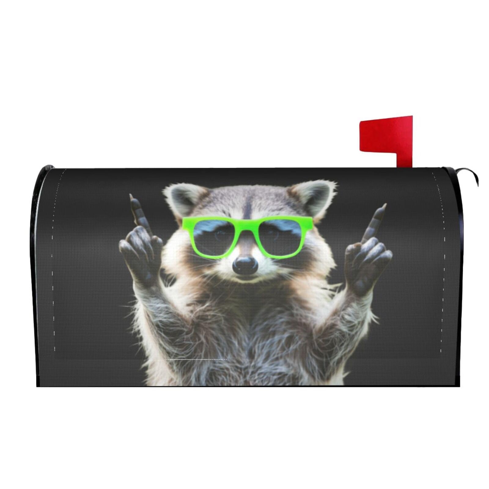 Funny Raccoon Green Sunglasses 01 Mailbox Covers Magnetic Wraps Post Letter Box Cover Garden Home Decor