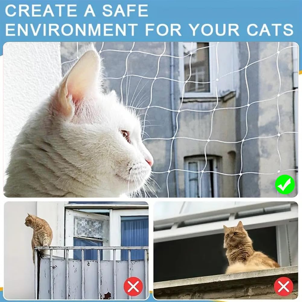 Rete per Gatti, Rete per Gatti Rinforzata 8 x 3 m, Robusta e Resistente agli Strappi, ai Raggi UV e alle intemperie, per Balcone, terrazze e finestre