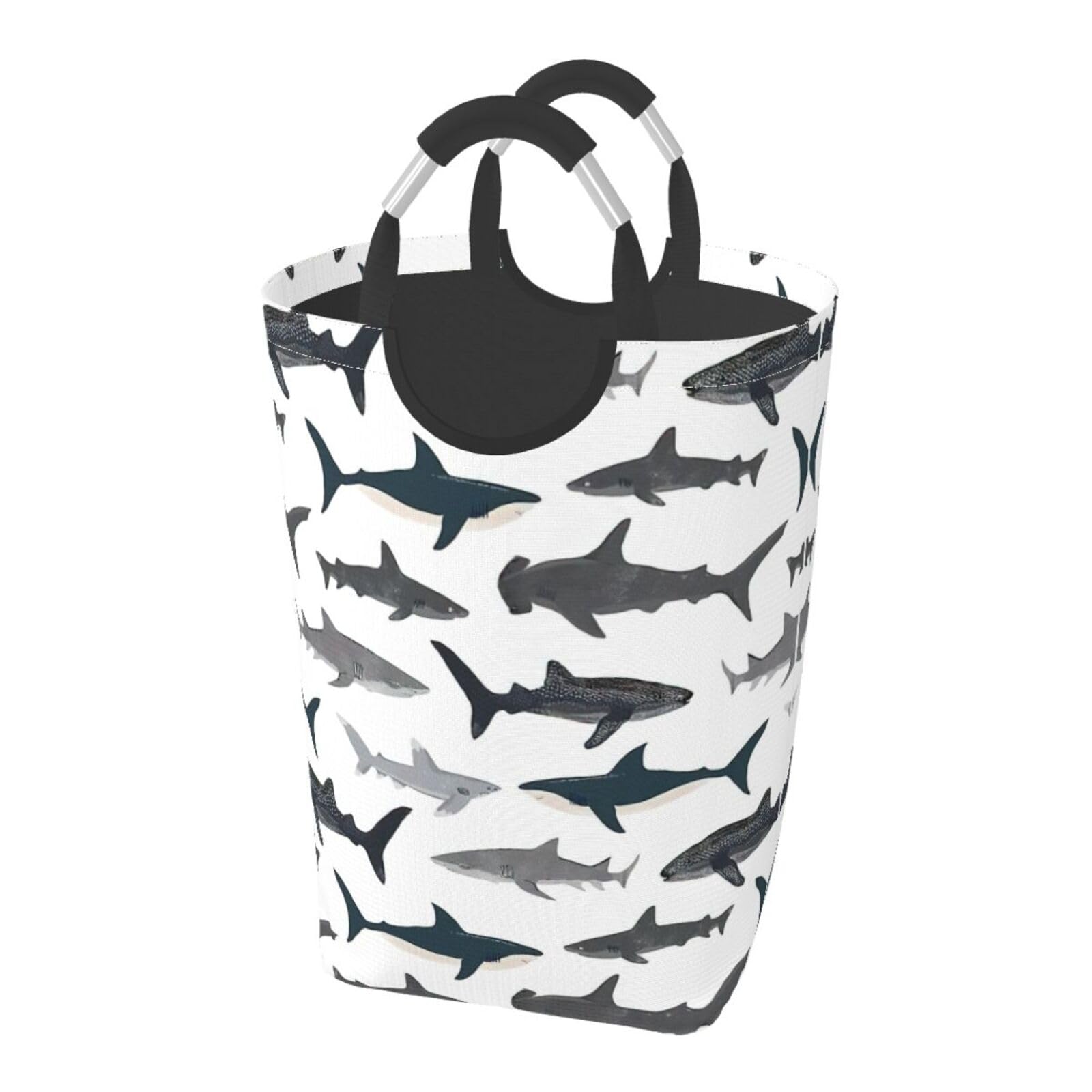 Sharks Nautical Print Laundry Hamper Collapsible Baskets With Handle Dirty Clothes Hamper Bag For Dorm Family Bathroom Decor Storage ﻿