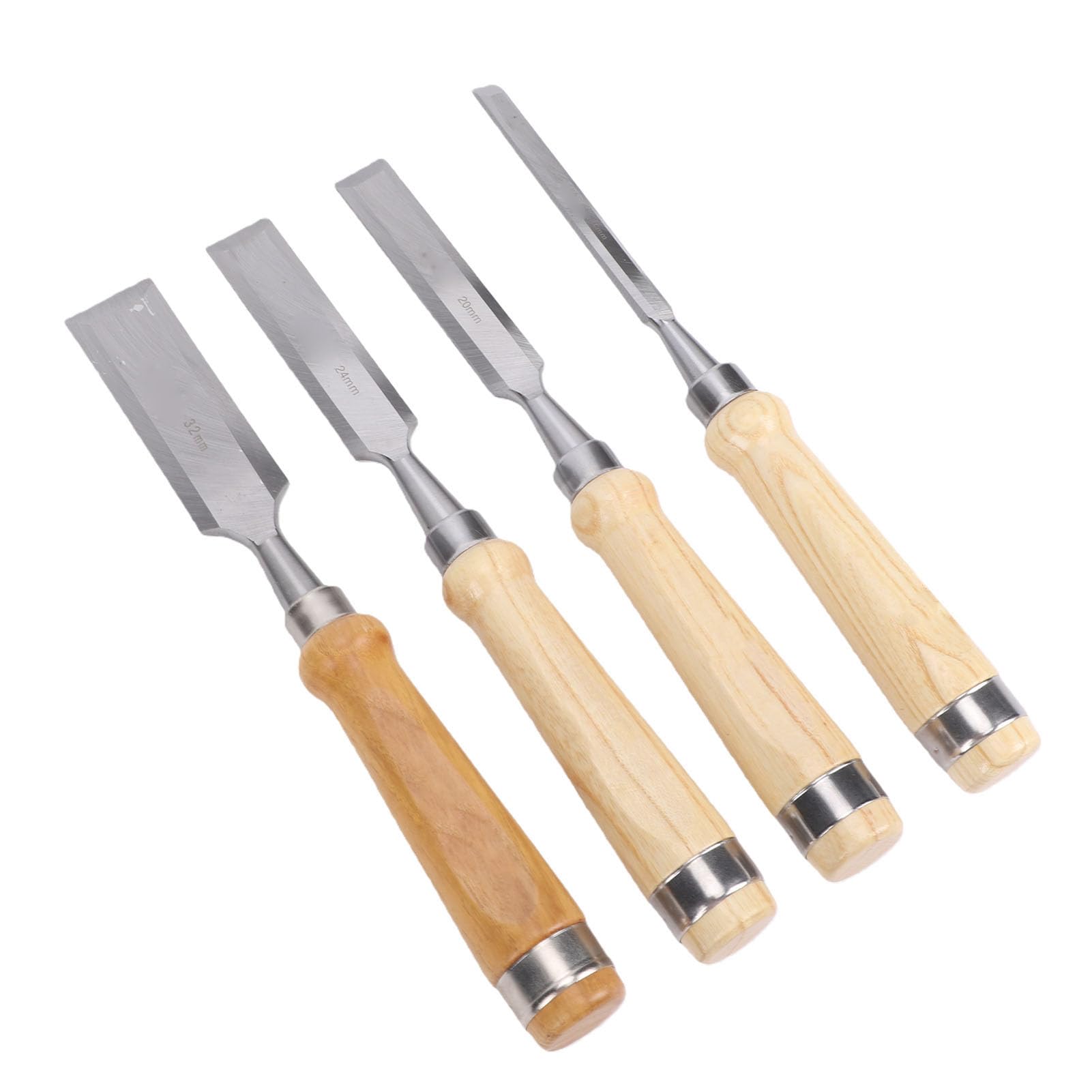 SIXRUN Set di Scalpelli per Legno Scalpelli per Legno in Acciaio CR V 4 Pezzi Lama Smussata da 10 20 24 32 Mm con Manici e Custodia per Carpenteria Falegnameria Intaglio Modellazione