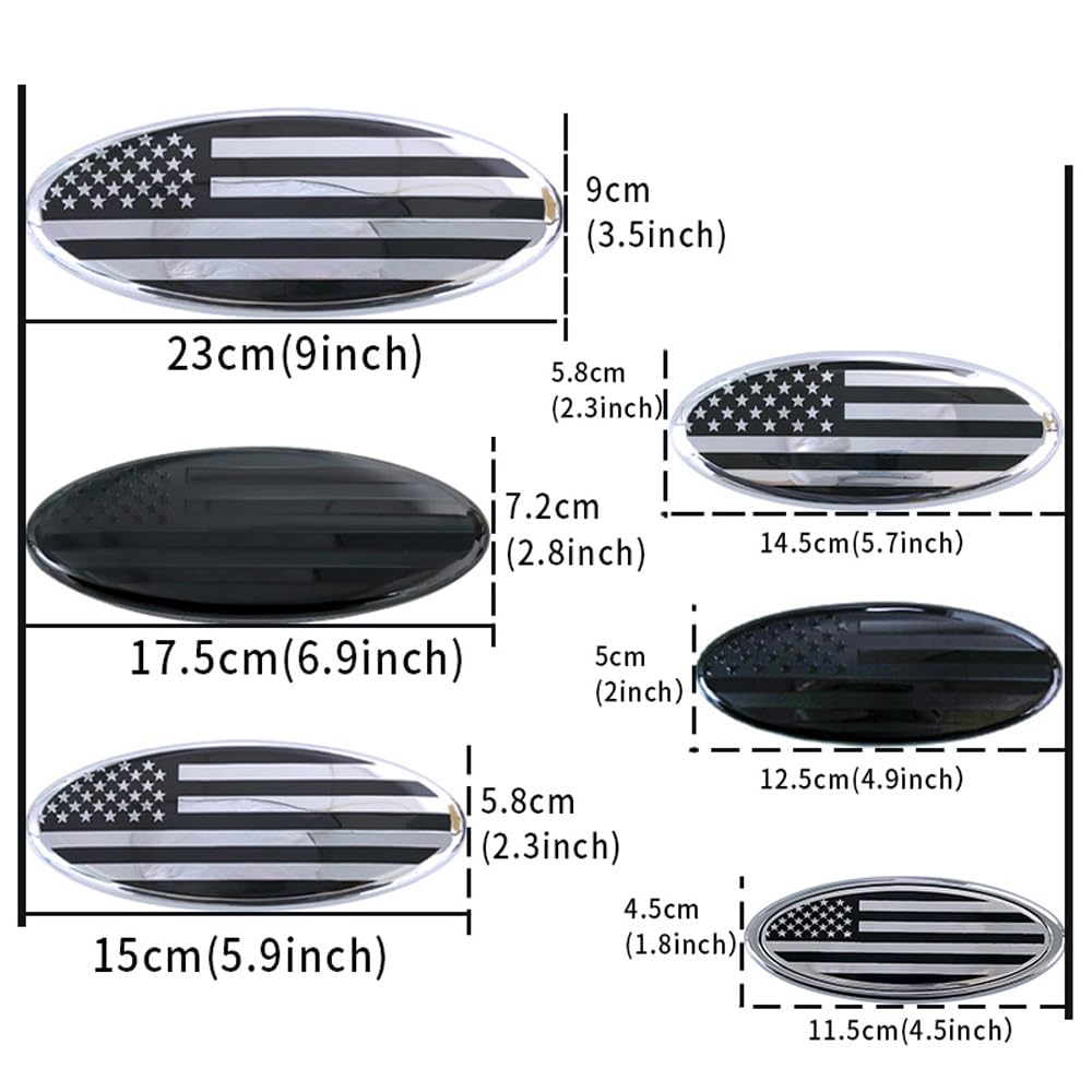 KUNIO 1 pezzo bandiera americana per griglia anteriore posteriore del portellone posteriore, adatto per Ford F150 F250 F350 Edge Ranger Explorer, badge con logo accessori, 11,5 cm, argento