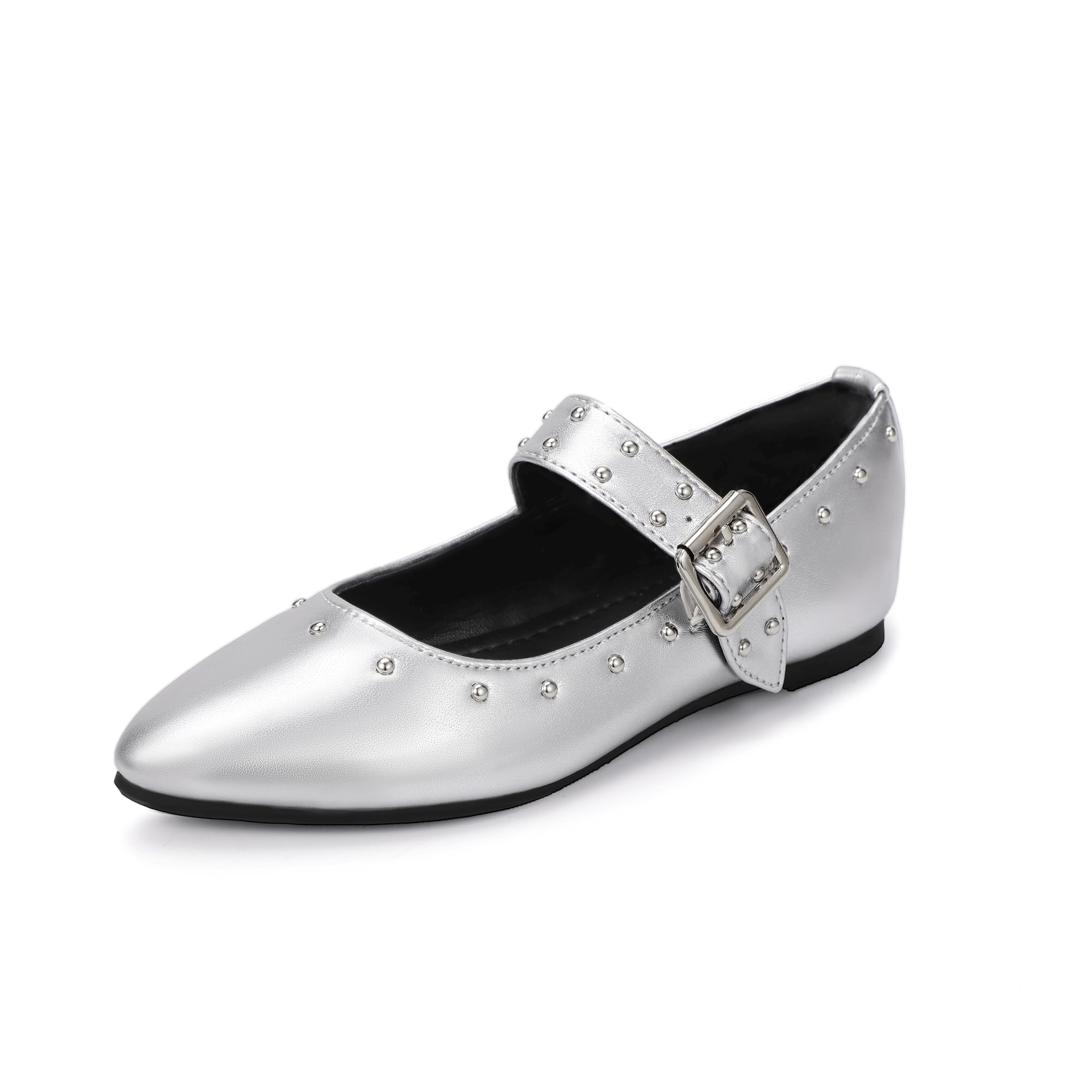 PANDANINJIA size 6 Girls Dress Shoes Studded Mary Jane Ballet Flats for Girl Pointed Toe Little Big Kid Flower Girl Party Formal Wedding Shoes