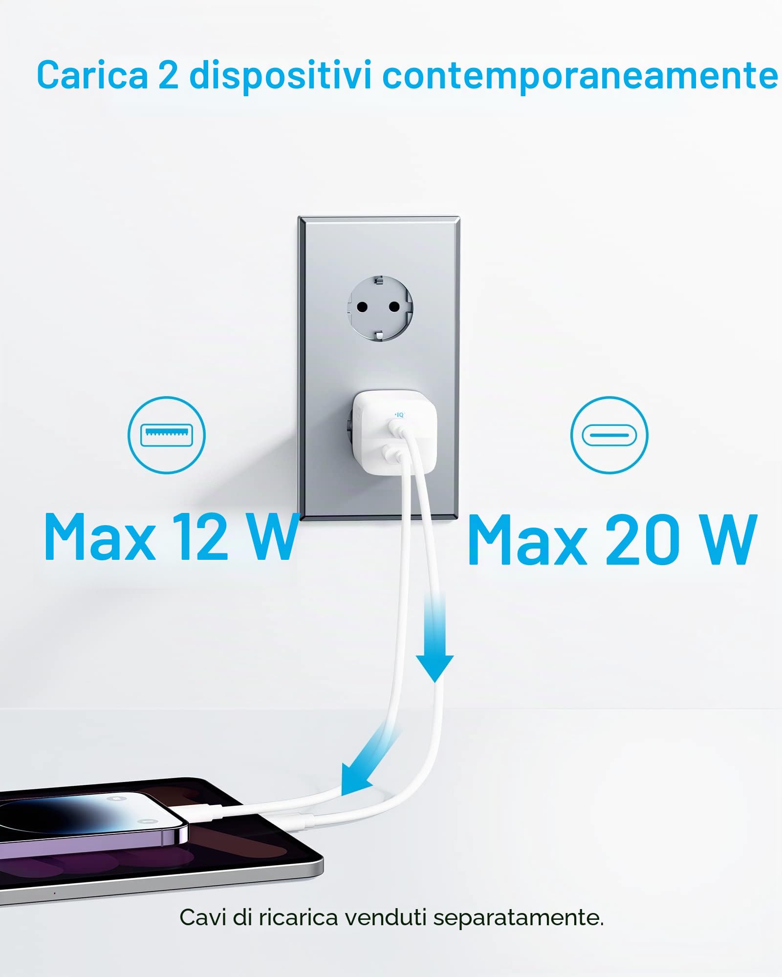 Anker Caricatore iPhone USB C 323 33 W Compatto 2 Porte Bianco