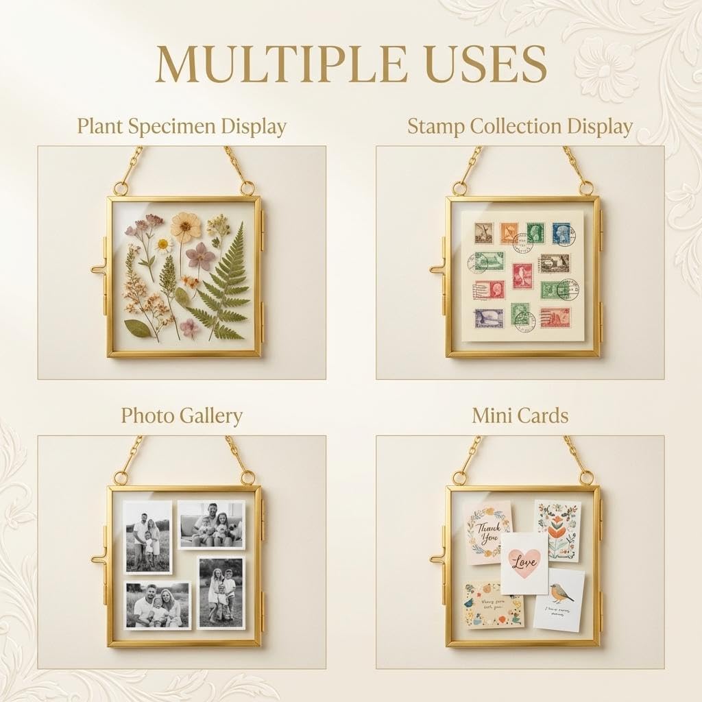 FOCHIER 3x3 Picture Frame Set of 6, Gold Modern Simple Thin Aluminum Metal Square Photo Frame with HD Glass,Mini frames for Pressed FlowersDisplay for Tabletop and Wall, 2 Pack