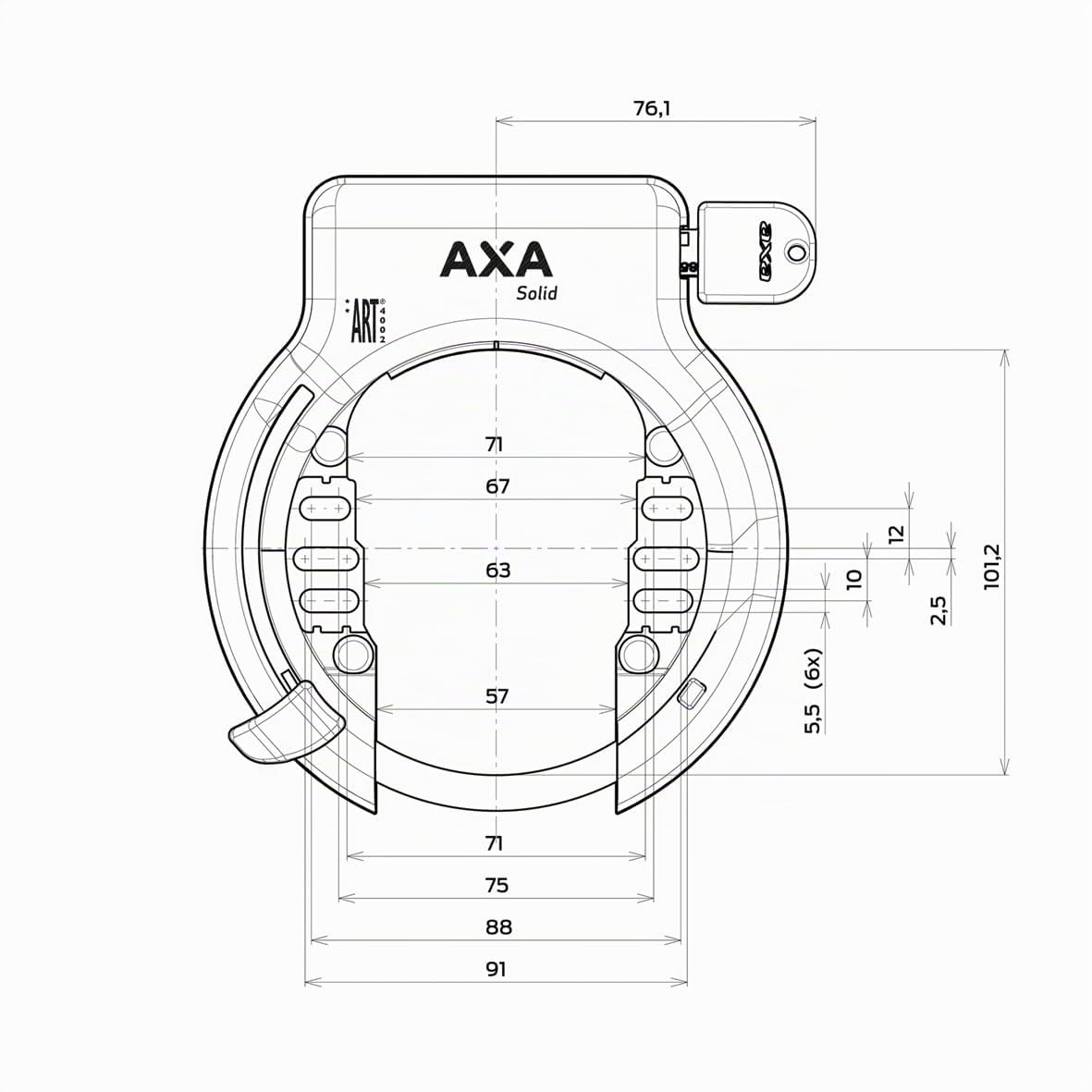 AXA Solid Rahmenschloss, Schlüssel nicht abziehbar, 71 mm Breite Öffnung, Sicherheitsstufe 10, Einsteckkette Kompatibel, Geeignet für E-Bikes