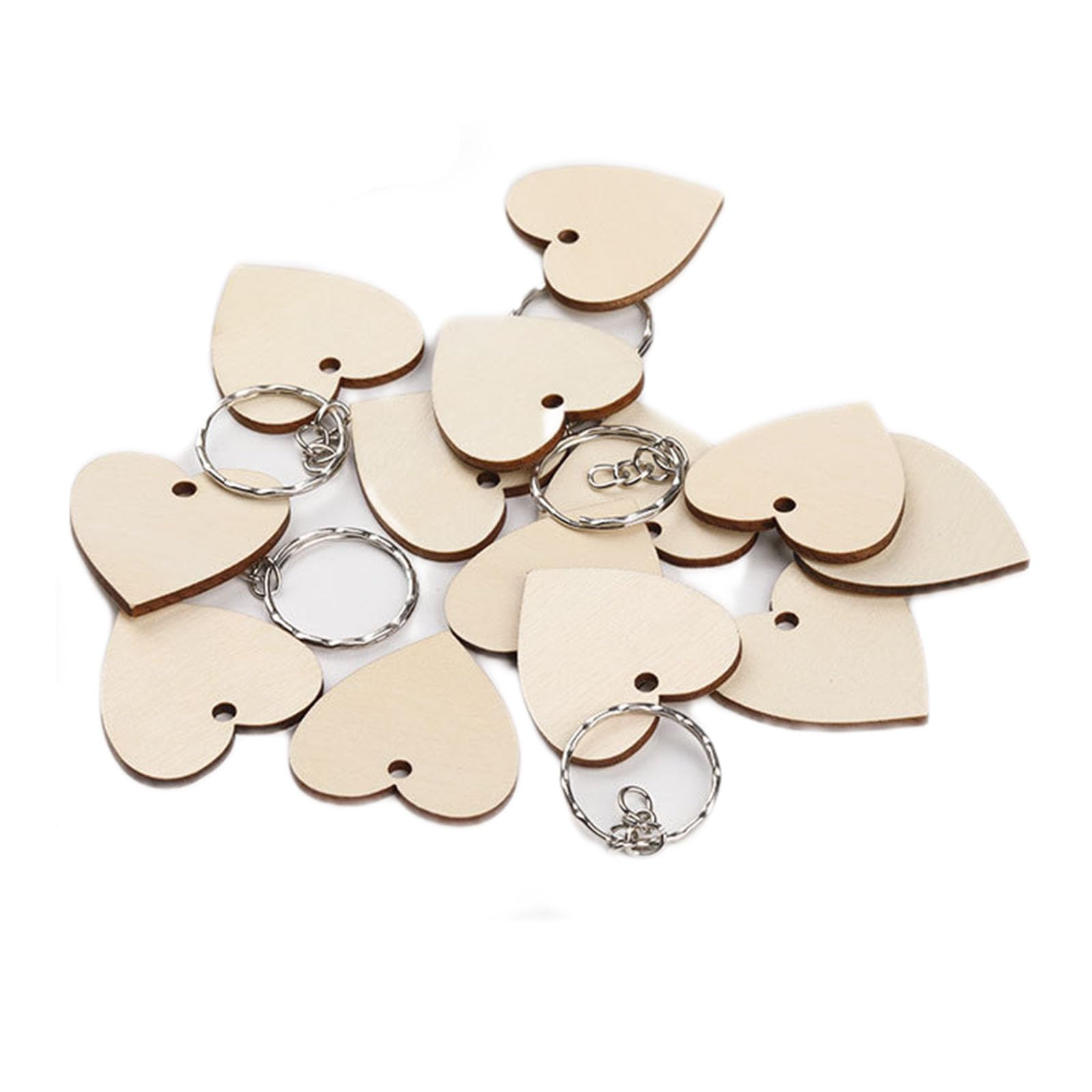 100 Piece Heart-Shaped Wooden Keychain Blanks - Unfinished DIY Craft Keychain Supplies With Key Rings