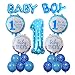 Produktbild ZERODECO Geburtstag Dekoration Aufblasbar Helium Folie Ballons, Happy Birthday Baby Boy Jungen 1. Geburtstag Party Luftballons Set Supplies, Party Dusche Foto Requisiten Zahl 1 rund Herz - Blau