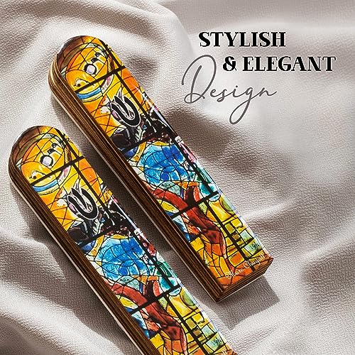 Image of SURI Wooden Mezuzah Case for Door - 5 Inch Yellow Chagall-Inspired Mezuza Cover with Printed Scroll, Self-Stick Adhesive, Fits a 4 Inch Scroll, Gift Box Included