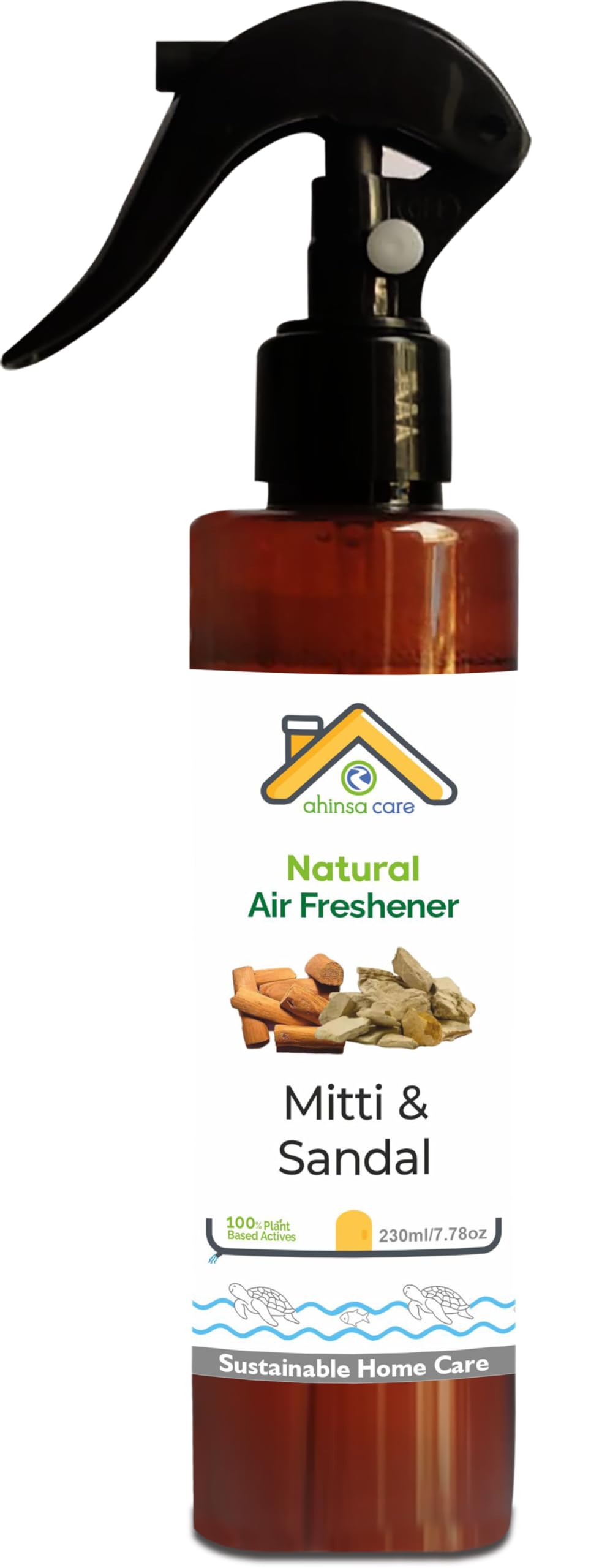 Ahinsa Care Sandal and Mitti Natural Air Freshener | Long-Lasting| Chemical-Free | Purifies Air-Naturally- Spray for Home, Car & Washroom | 100% Eco Friendly | Safe for Kids,Pets,Elders | 230 ML