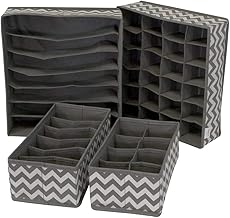 FLYNGO Foldable Drawer Organizer For Wardrobe,Clothing,Undergarment Closet Organiser Divider Storage Box For For Socks,Bra,Tie,And Scarfs(4 Pc Wave)(Nylon),Grey