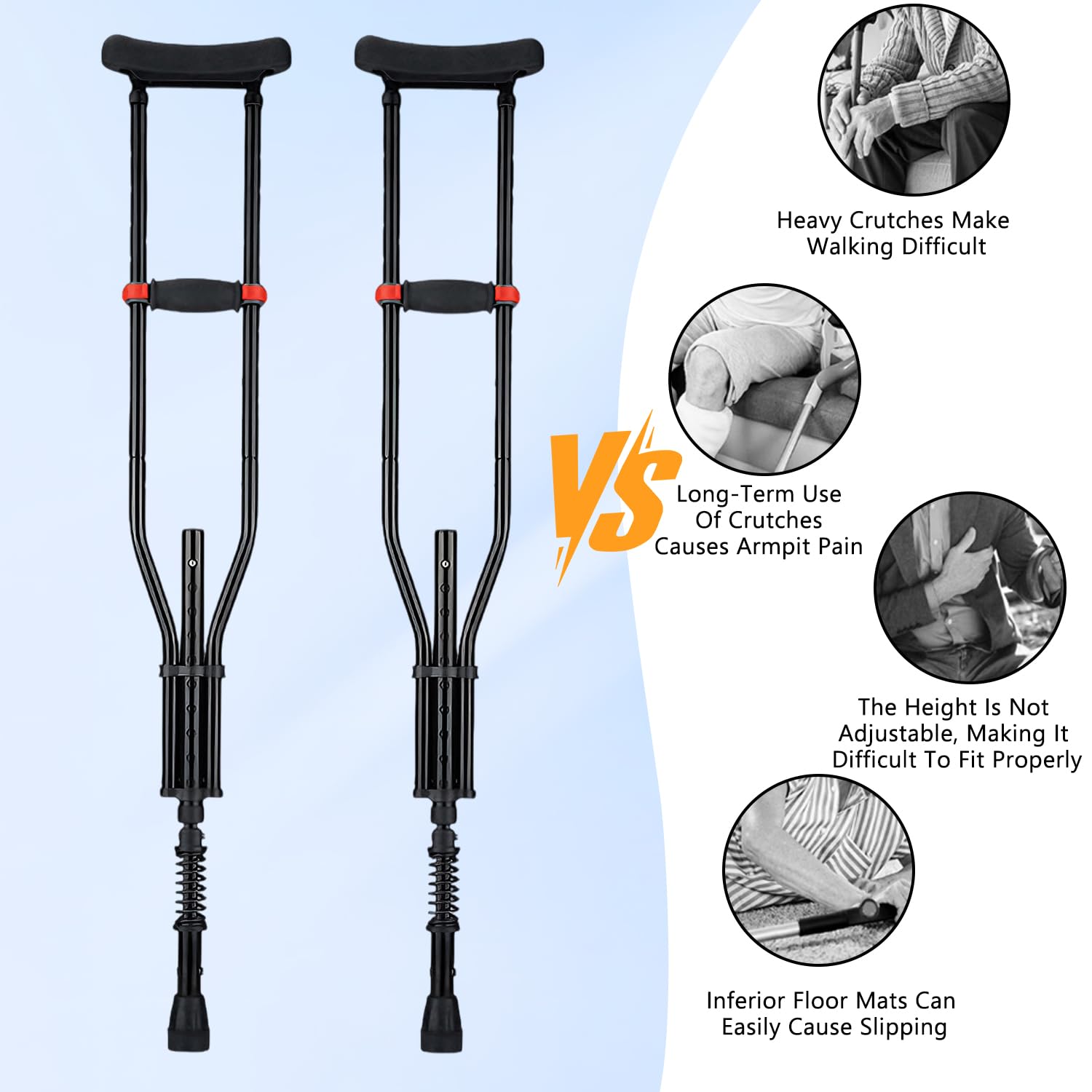 1 Par de Muletas Axilares, Soporte de Antebrazo, Altura Regulable, 150KG Capacidad de Carga, Ligeras en Aluminio Universales con Apoyos Blandos para Hombres Adultos & Rehabilitación
