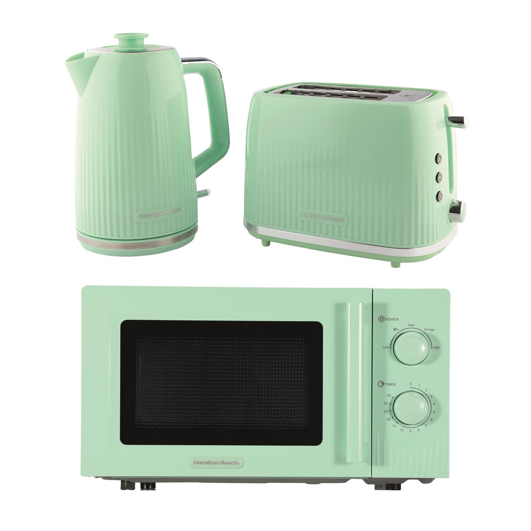 Hamilton Beach Kettle Toaster Microwave Set, Miami, Kettle, 1.7L, Toaster 2 Slice, Kettle & Toaster Set, Microwave Oven, 20L, Manual Controls, 800W, Kitchen Set, Mojito Mint - HBMIAKSMM