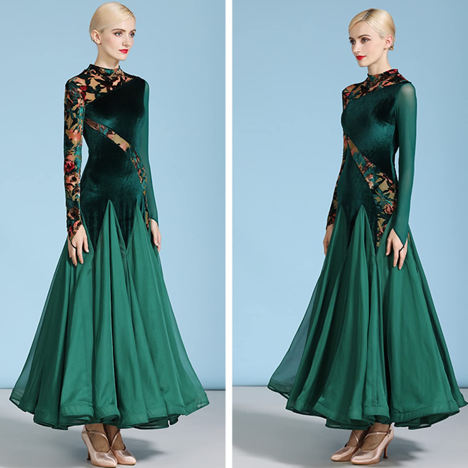 Aksamitne sukienki do tańca towarzyskiego z nadrukiem Walc Flamenco Competition Costume Modern Social Dance Clothing Salsa Dancwear