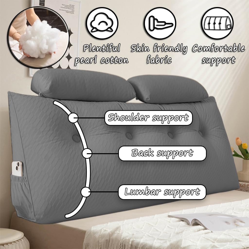 Velvet Triangular Wedge Pillow With Roll Pillows,Removable Cover Tiangular Headboard Pillow for Daybed,Backrest Positioning Support Pillow Cushion Resting Reading (Beige, Small(24 * 20 * 8in))