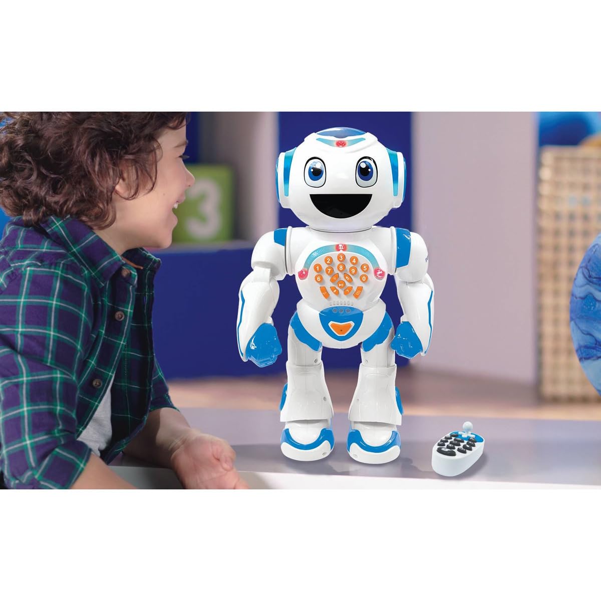 Lexibook Powerman Star Robot télécommandé, Parle et Marche, Programmable STEM pour Enfants 4+, Blanc/Bleu, ROB85FRLXB