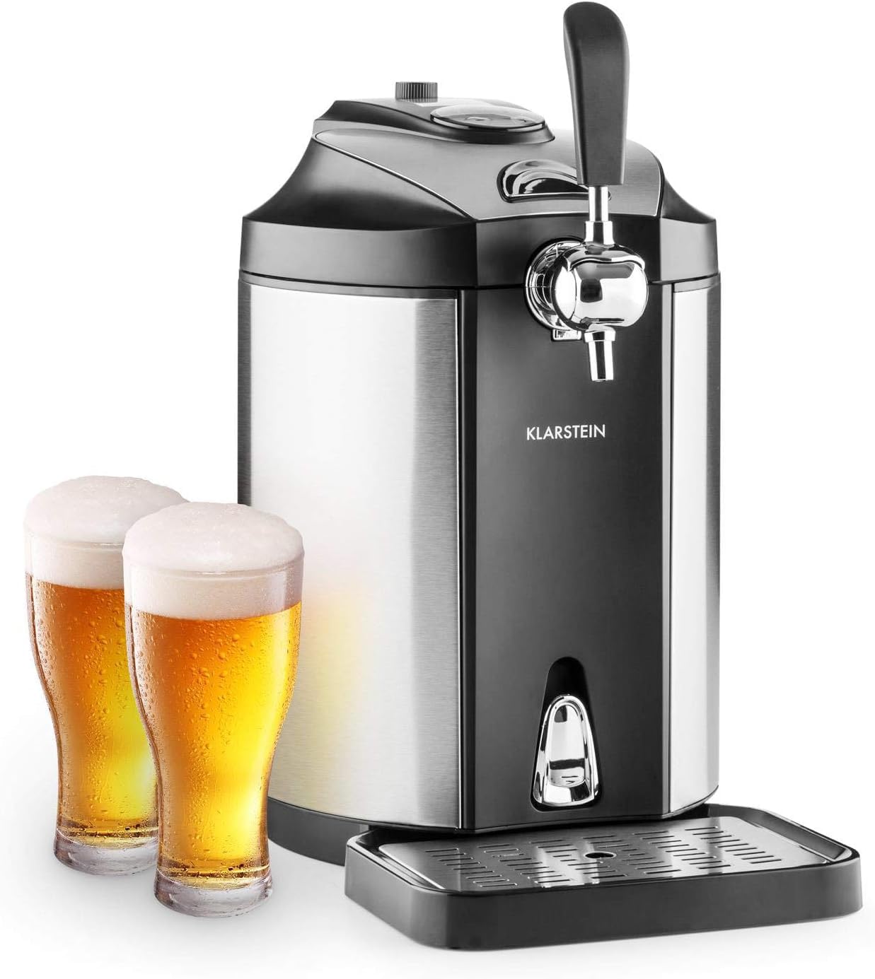 Klarstein Skal - universelle Bier-zapfanlage, Zapfanlage mit integriertem Bierkühler, Kühlung auf 2-12 °C, Bier zapfanlage 5 liter mit Kühlung. thermoelektrisches Kühlsystem, 38 dB, grausilber