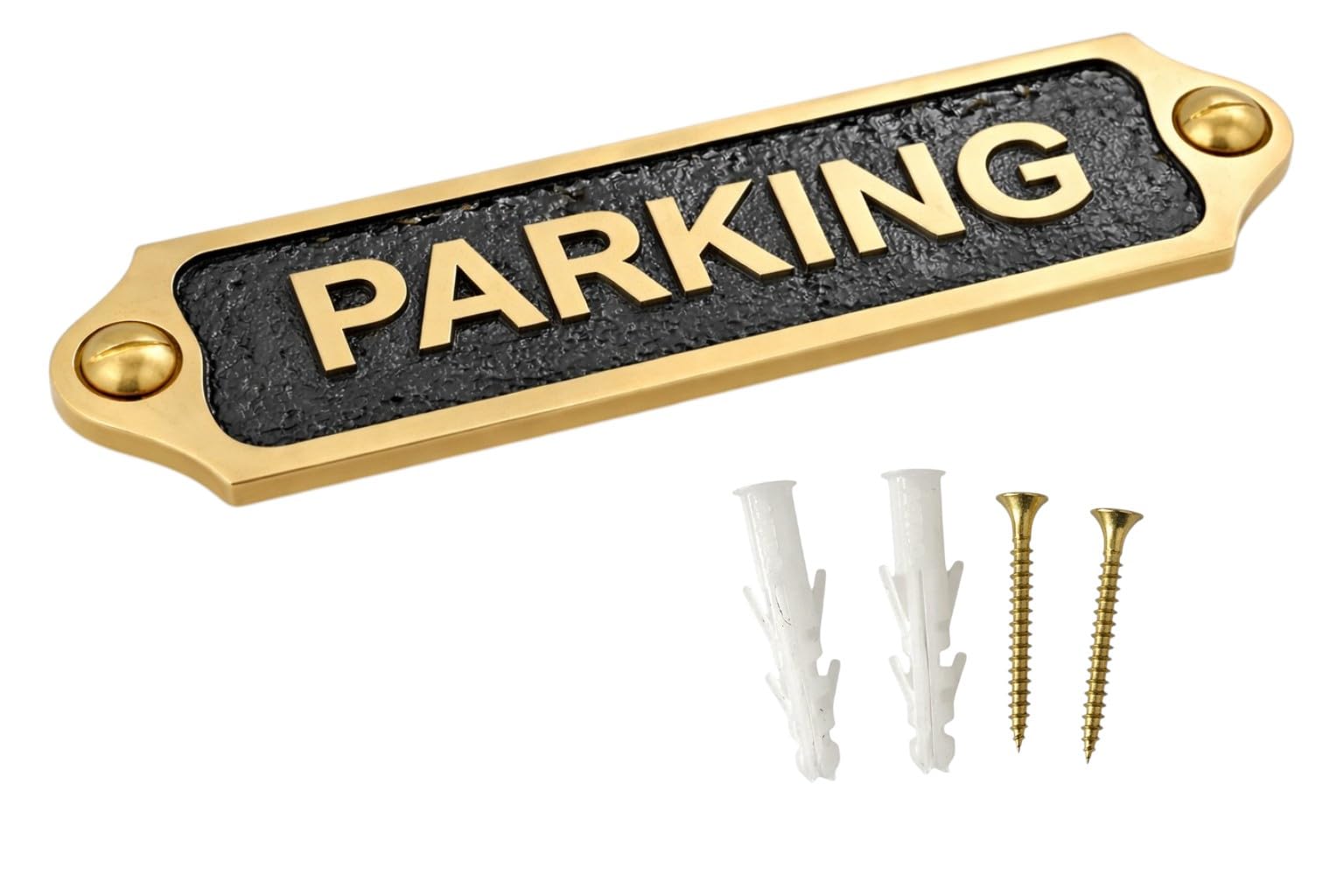 Enhanced Vintage Brass Metal PARKING Door Sign Plaque | Antique Wall Mounted Name Plate with Screws | 21.5 x 4.5 cm | PARKING — image 1
