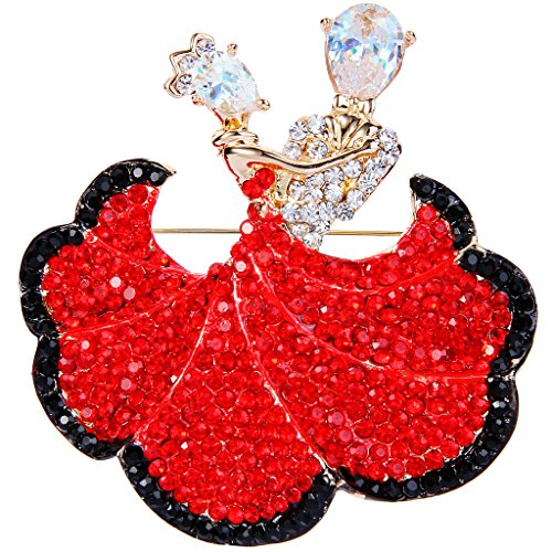 EVER FAITH Austrian Crystal Zircon Romantic Ballroom Dancing Couple Brooch Ruby Color...