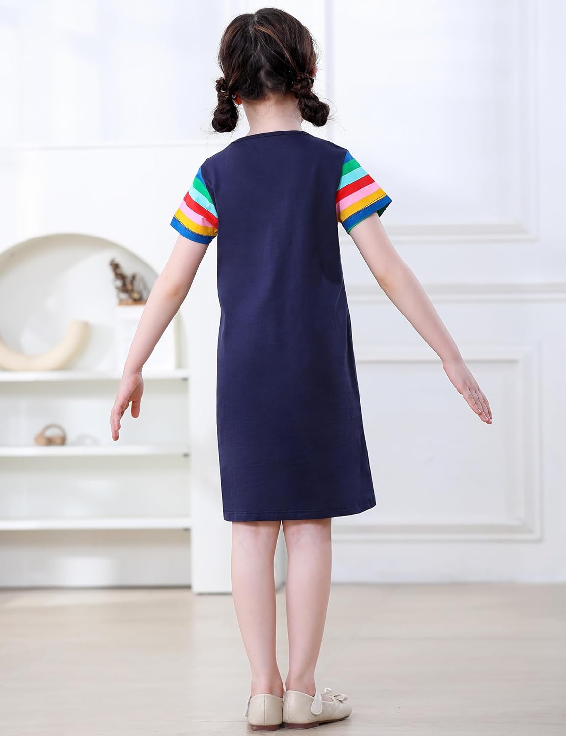 Hongshilian Little Girls Casual Cotton Dress Cartoon Print Short Sleeve Summer T-Shirt Skirt Dresses - Image 3