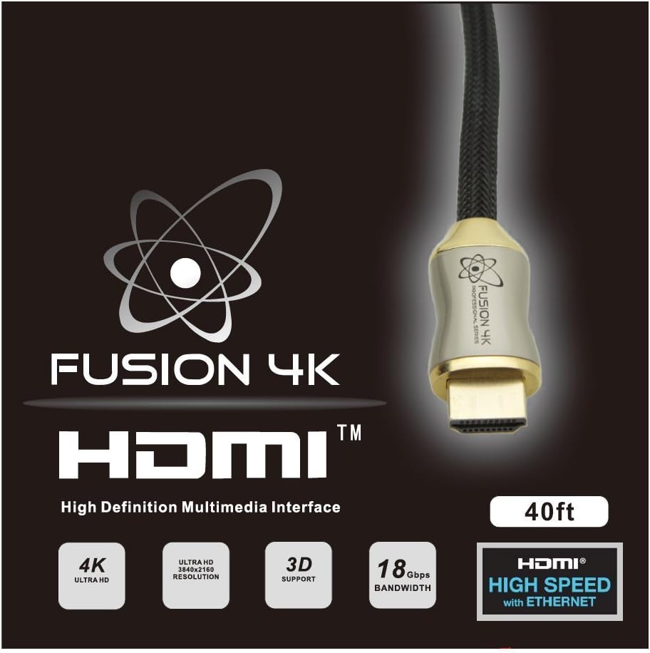 - 4K HDMI Cable 40 Feet - High Speed 18Gbps | 4K@60Hz 2K@144Hz 1080p@240Hz | HDR ARC Dolby Atmos | Braided Cord for PS5, Xbox Series X, Apple TV, Roku, Soundbar, Gaming Monitor, CL3 Rated
