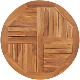 vidaXL Round Solid Teak Wood Table Top - 31.5 Inch Weather- Wooden Dining Surface, Ideal for Home or Commercial Use, Smooth Finish, Easy Care