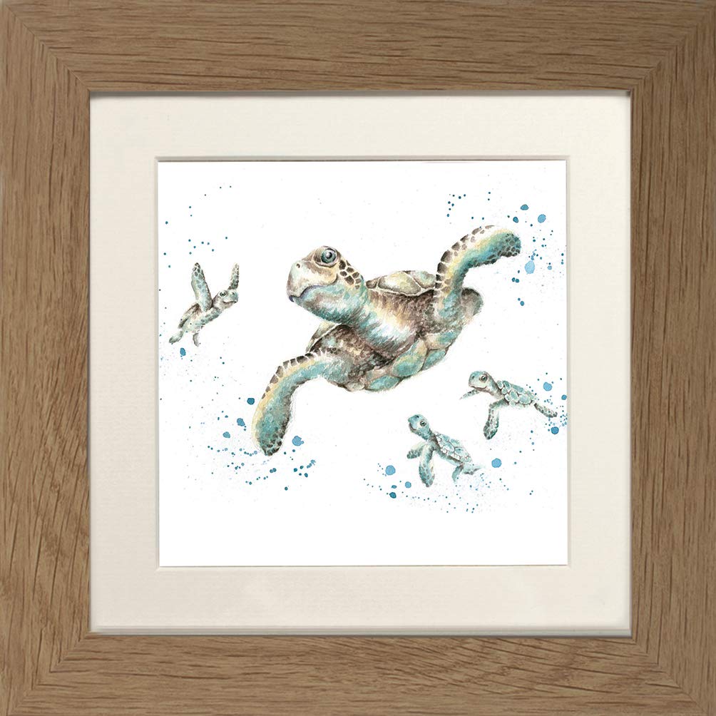 Wrendale Design "Swimming School " Turtle Framed Picture in Various Frame Colours (Oak)