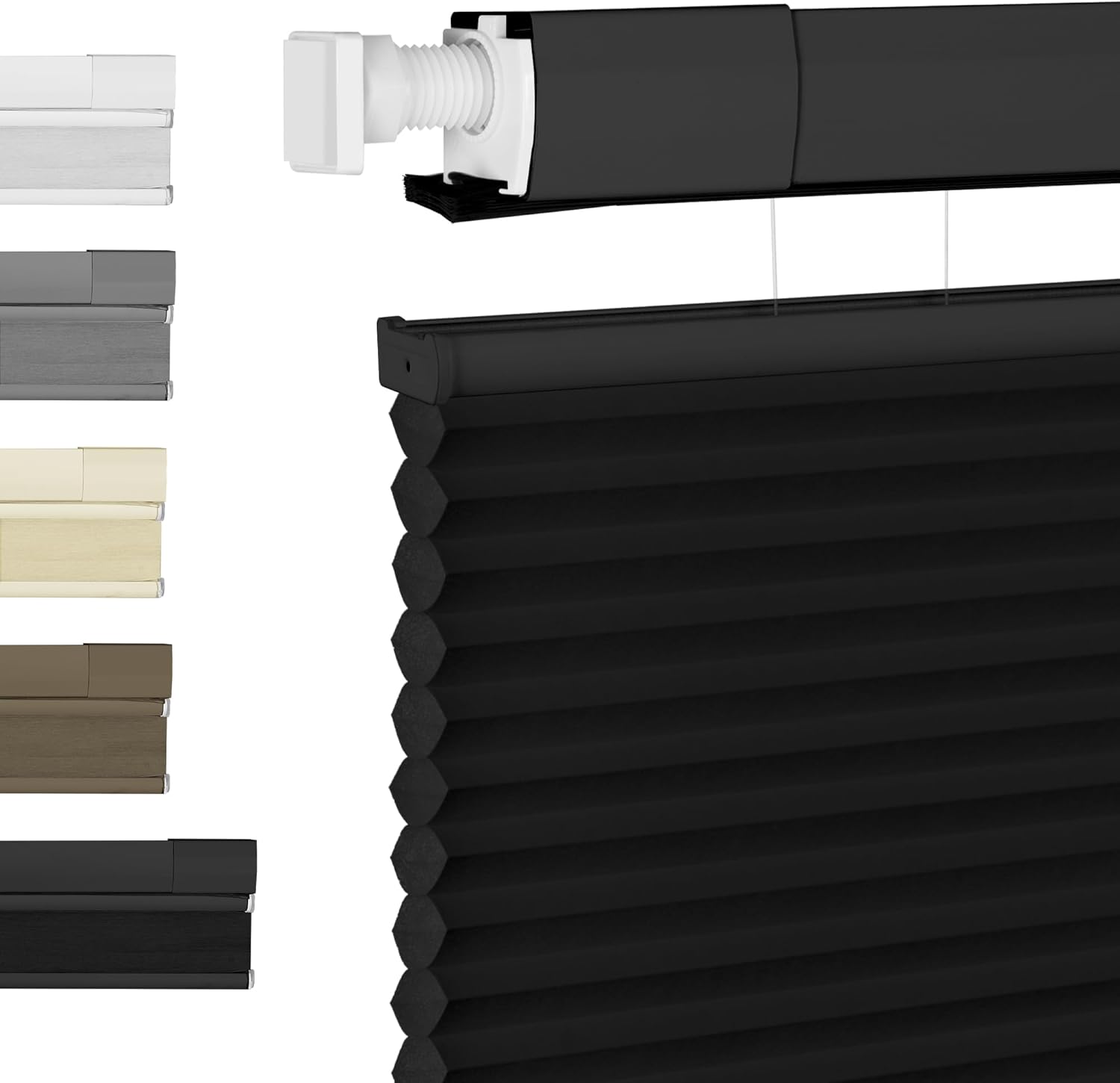 BERISSA Top Down Bottom Up Cordless Cellular Shades No Tools No Drill Blinds for Windows Shades for Indoor Windows Easy to Install,69" W x 64" H (Light Filtering) Black