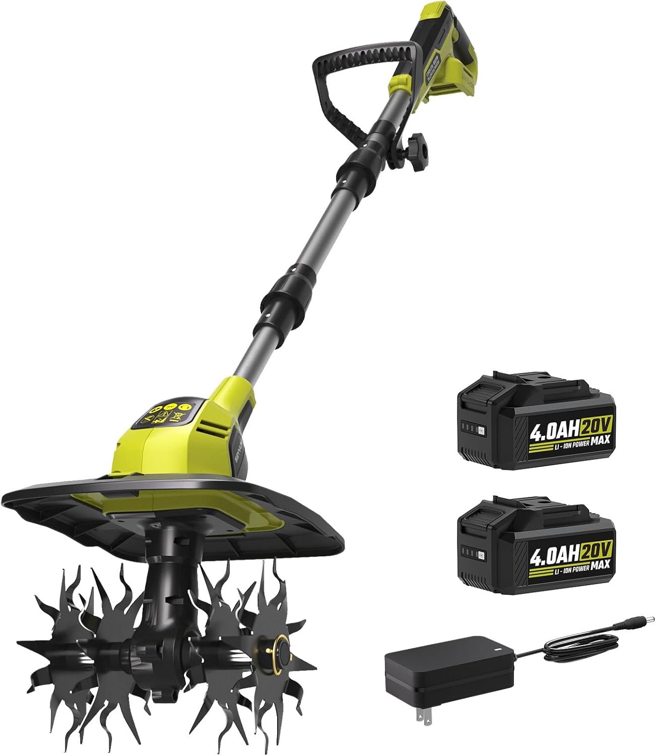 SEYVUM Cordless Tiller for Gardening, 20V 2 X 4.0Ah Battery Powered Cultivator, 9-in Tilling Width and 7-in Depth Electric Rototiller, 360 RPM Garden Tiller for Soil Cultivation