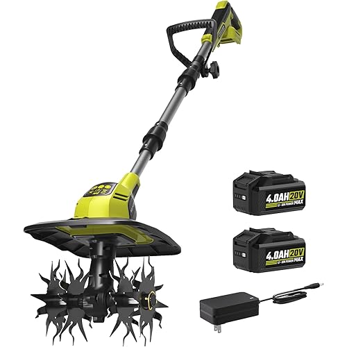 SEYVUM Cordless Tiller for Gardening, 20V 2 X 4.0Ah Battery Powered Cultivator, 9-in Tilling Width and 7-in Depth Electric Rototiller, 360 RPM Garden Tiller for Soil Cultivation