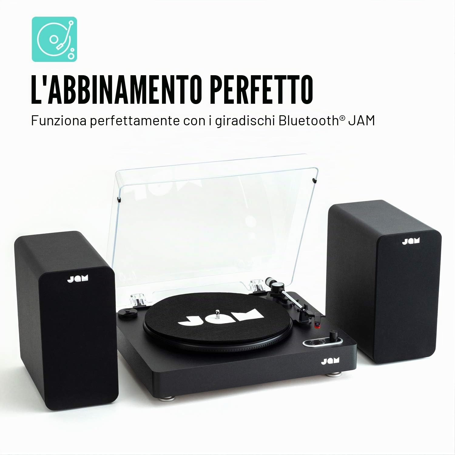 JAM Bluetooth Due Casse da Scaffale, Compatte, Alimentate a Rete, Ingresso AUX, per Giradischi Wireless, Driver 4", Amplificatori Alta Definizione, Bassi Più Ricchi, Acustica Più Nitida, Neri