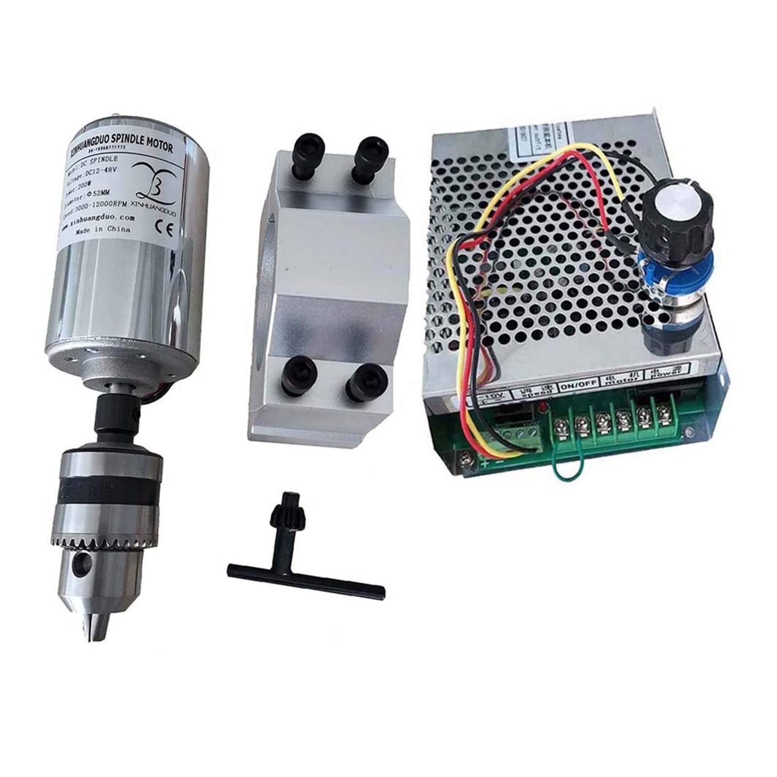 Silnik Wrzeciona, Ochłodzony powietrze 0,2 kW. CNC. Spindlemotor Wiertła Głowice wrzeciona Zestaw Chuck 200W Silnik/Prędkość zasilania Gubernator do grawerowania(Package4)
