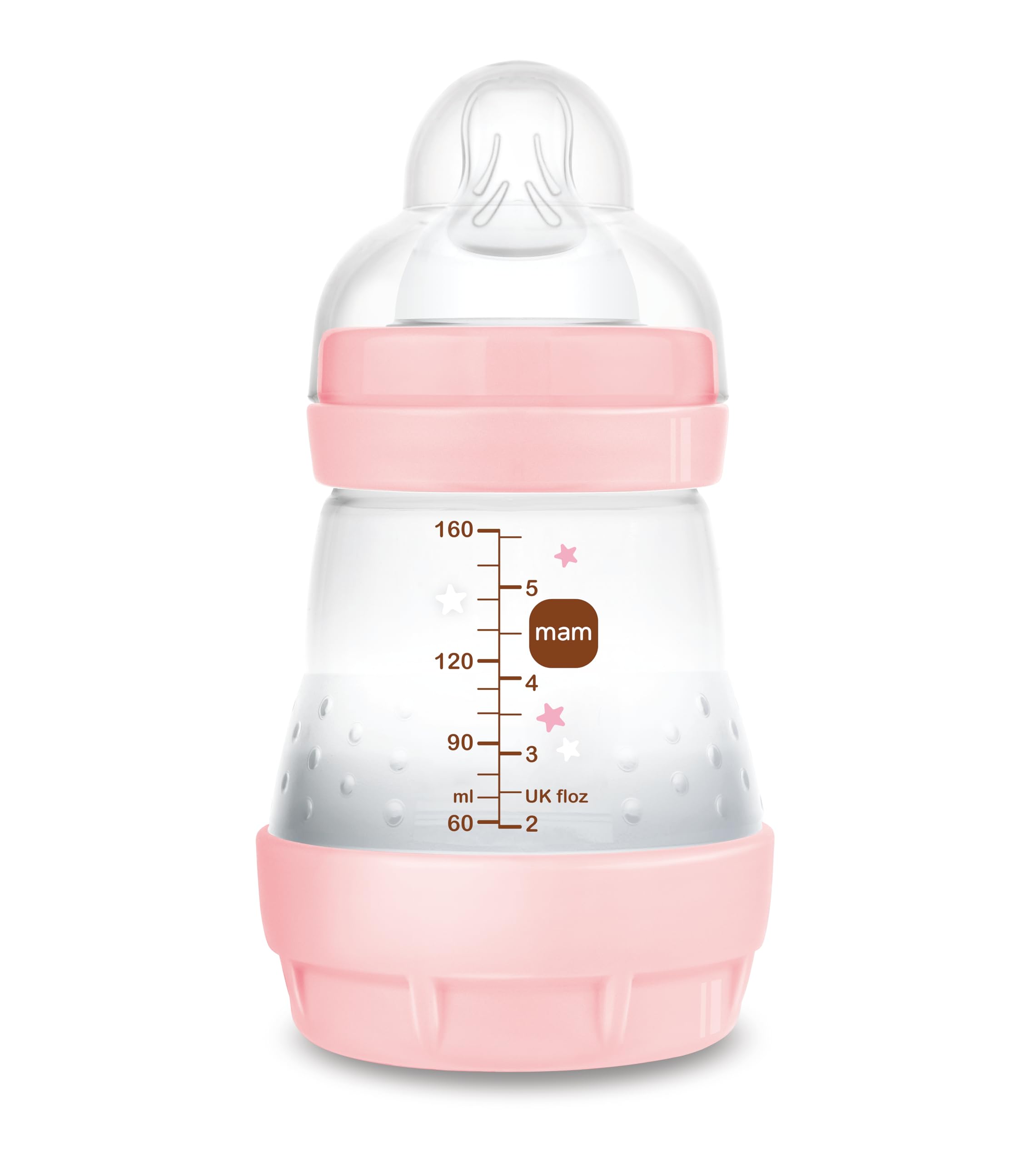 MAM Easy Start Anti-Colic Bottle A118, Patented Anti-Colic Bottle with Teat 1 Made of SkinsofTM Ultra-Soft Silicone, for Babies from 0 Months, 160 ml, Pink, Self-Sterilising in 3 Minutes