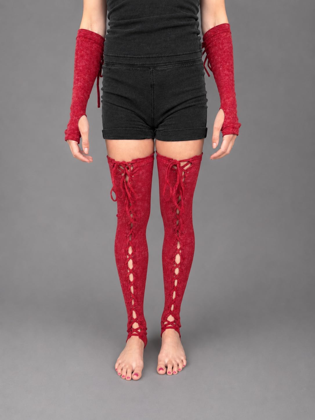 Lace Up Thigh High Leg Warmers Gothic Witch tie up Stockings Socks Leggings Medieval Festival Tights Cosplay