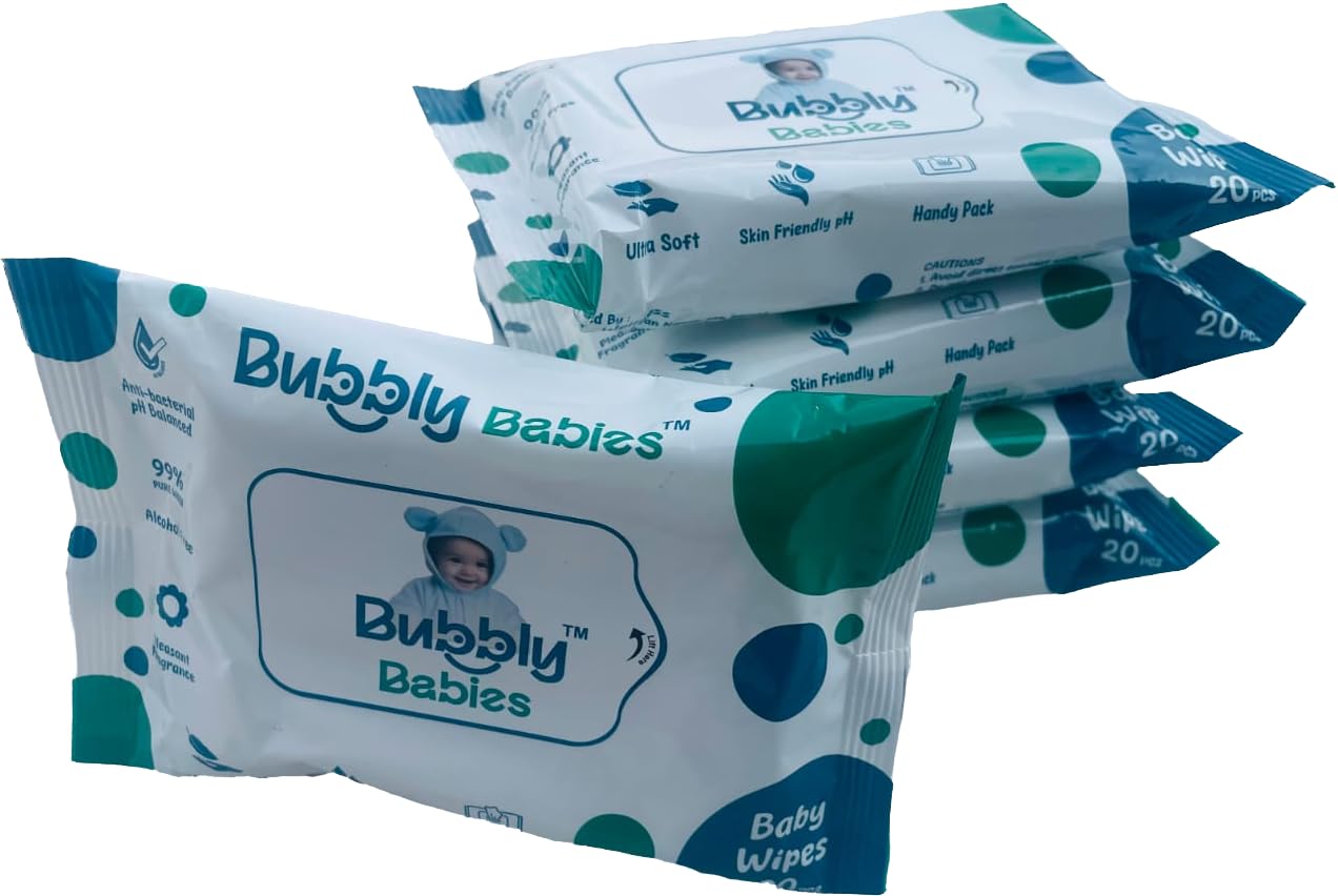 Baby Wipes, Alcohol-Free, Paraben-Free, Ultra Soft, Skin Friendly pH, Pack of 5 | 20 wipes per pack | Travel-friendly-image-44