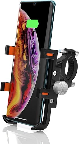 Wekttznol Soporte de aluminio para teléfono de motocicleta - compatible con cámara y botón - Soporte de teléfono para manillar para bicicleta, clip