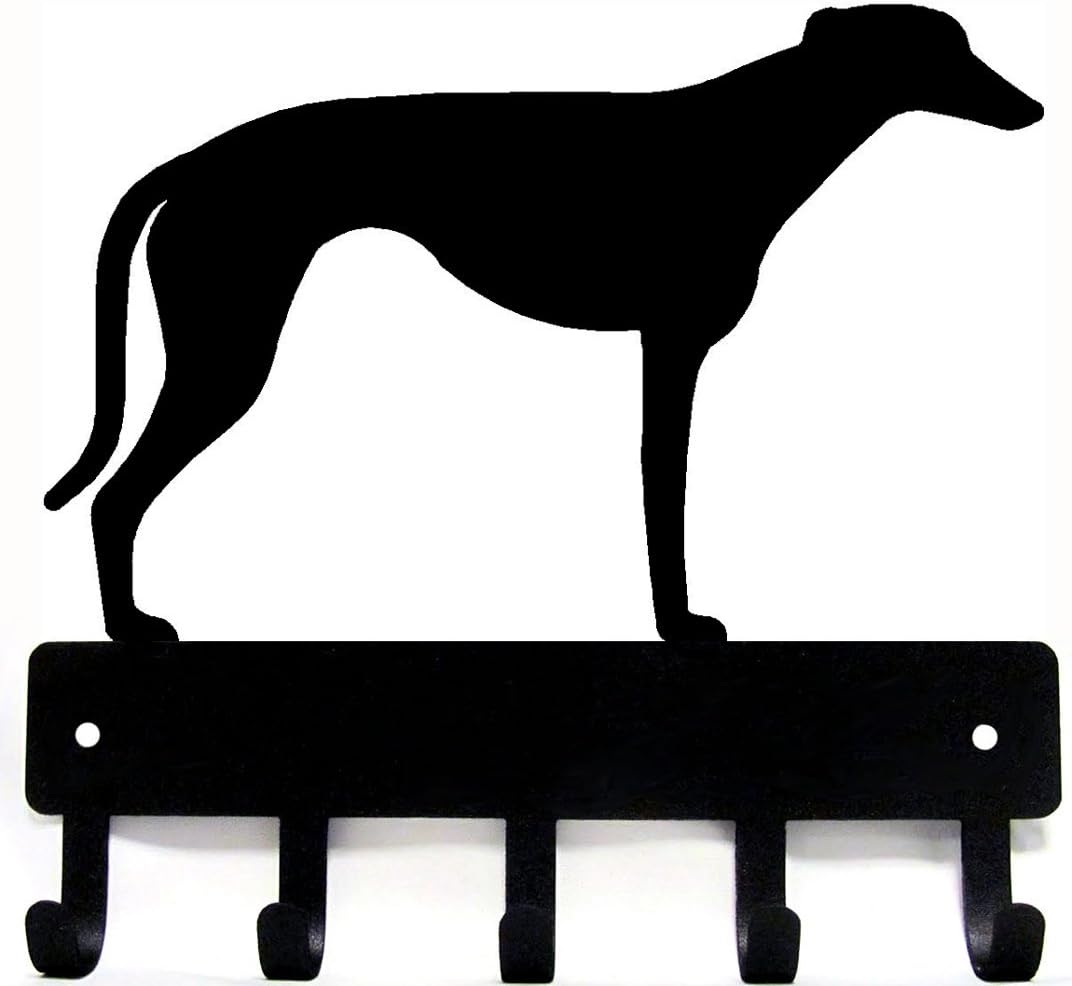 Greyhound - Key Holder & Dog Leash Hanger for Wall - Large 9 inch Wide with 5 Hooks - Made in USA
