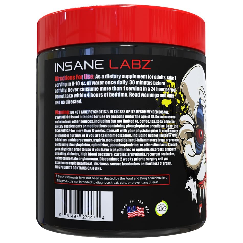 Image of Insane Labz Psychotic, High Stimulant Pre Workout Powder, Extreme Lasting Energy, Focus and Endurance with Beta Alanine, Creatine Monohydrate, DMAE, 60 Srvgs, Grape