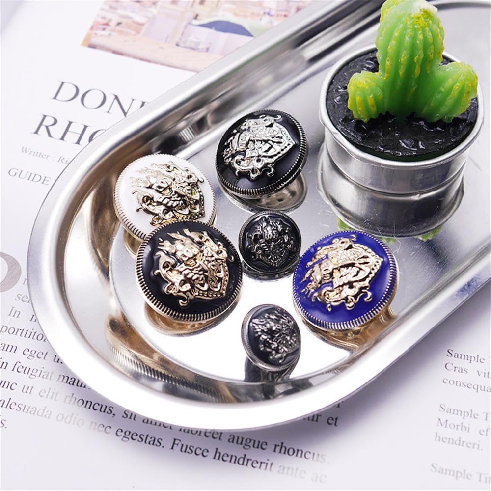 5 PCS Fashion Metal Gold Engraving Copper Button DIY for Handmade Clothing Accessories Coat Shank Buttons (Black Gold, 15mm) image 4