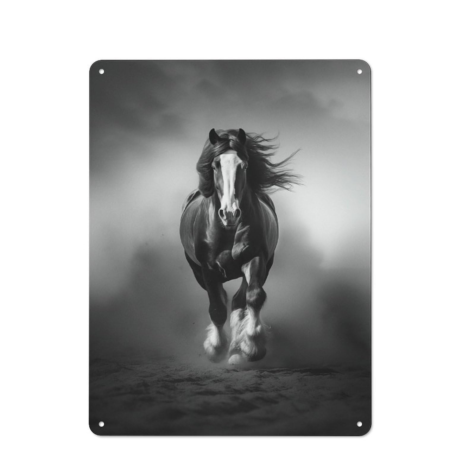 Junmoney Style-18 Tin Wall Plaque 40X30cm With Horses In The Wild For Studio Or Craft Room, For Kitchen, Dining Room And Home Bar Wall Decor