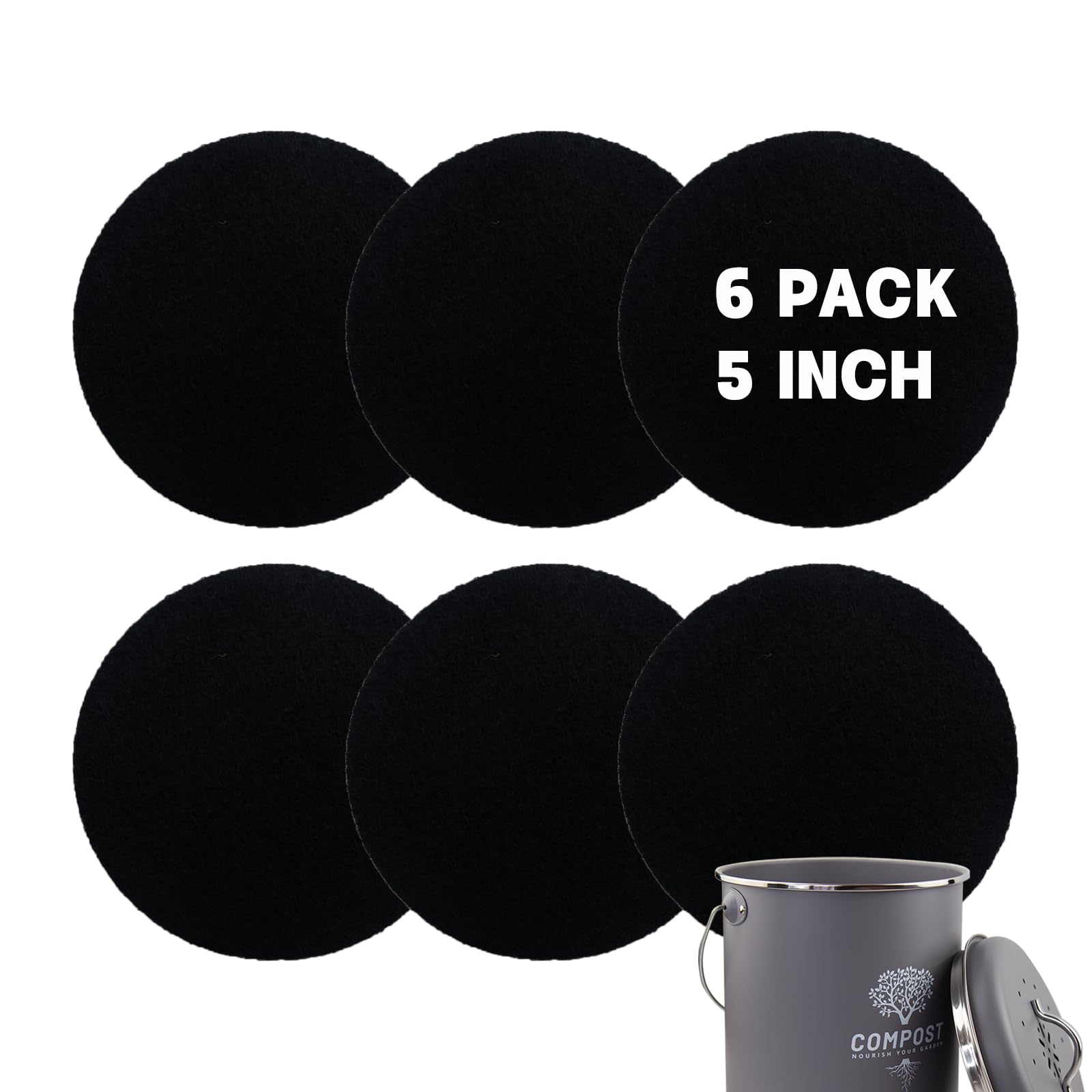 Photo 1 of Holismo 6 Pack Charcoal Filters for Compost Bin, 5 Inch Round