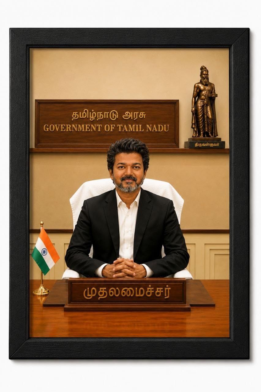 Tvk CM Vijay Photo Frame | PVC Frame with MDF Back Support | 8 x 12 Inch (Sandal)-image-49