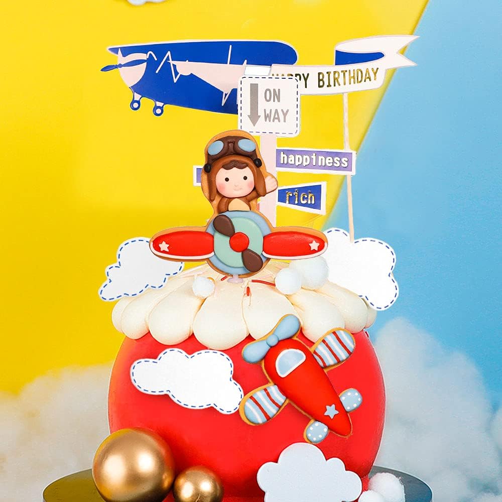 JeVenis 3 PCS Time Flies Cake Decoration Time Flies Cake Topper Airplane Cake Decoration Oh How Time Flies Party Supplies Airplane Party Supplies