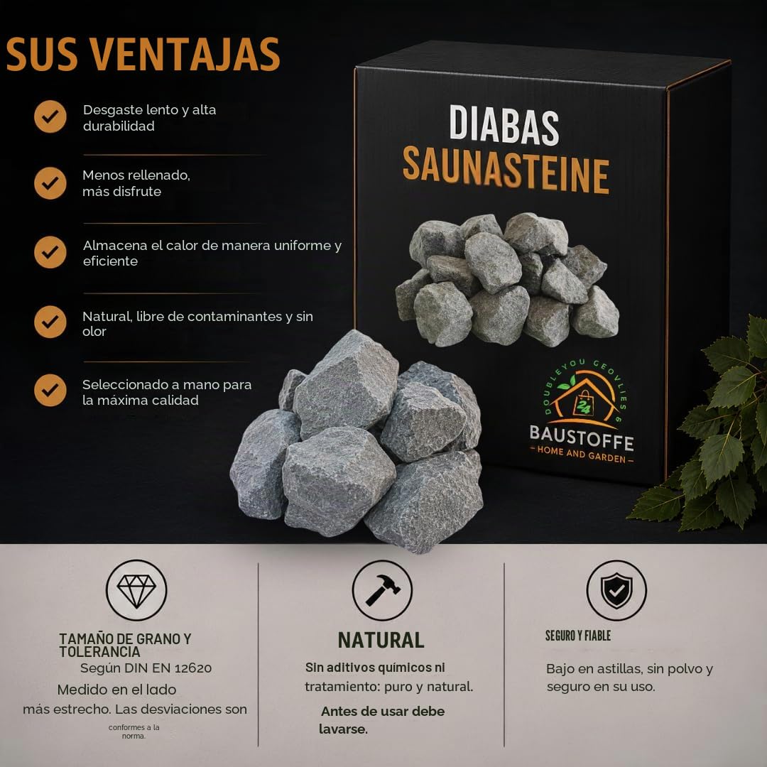 Piedras para sauna prémium prelavadas, para todos los hornos de sauna resistentes al calor, grano 50-80 mm (5 kg), 3,99/kg
