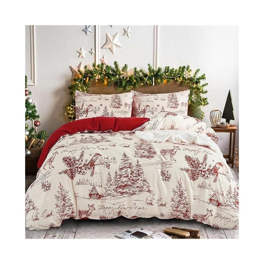 VHKJewE 3 Pieces Christmas Pattern Decoration Reversible Soft Cozy Microfiber Duvet Cover and 2 Pillowcases Bedding Set(EU King(240x220cm))