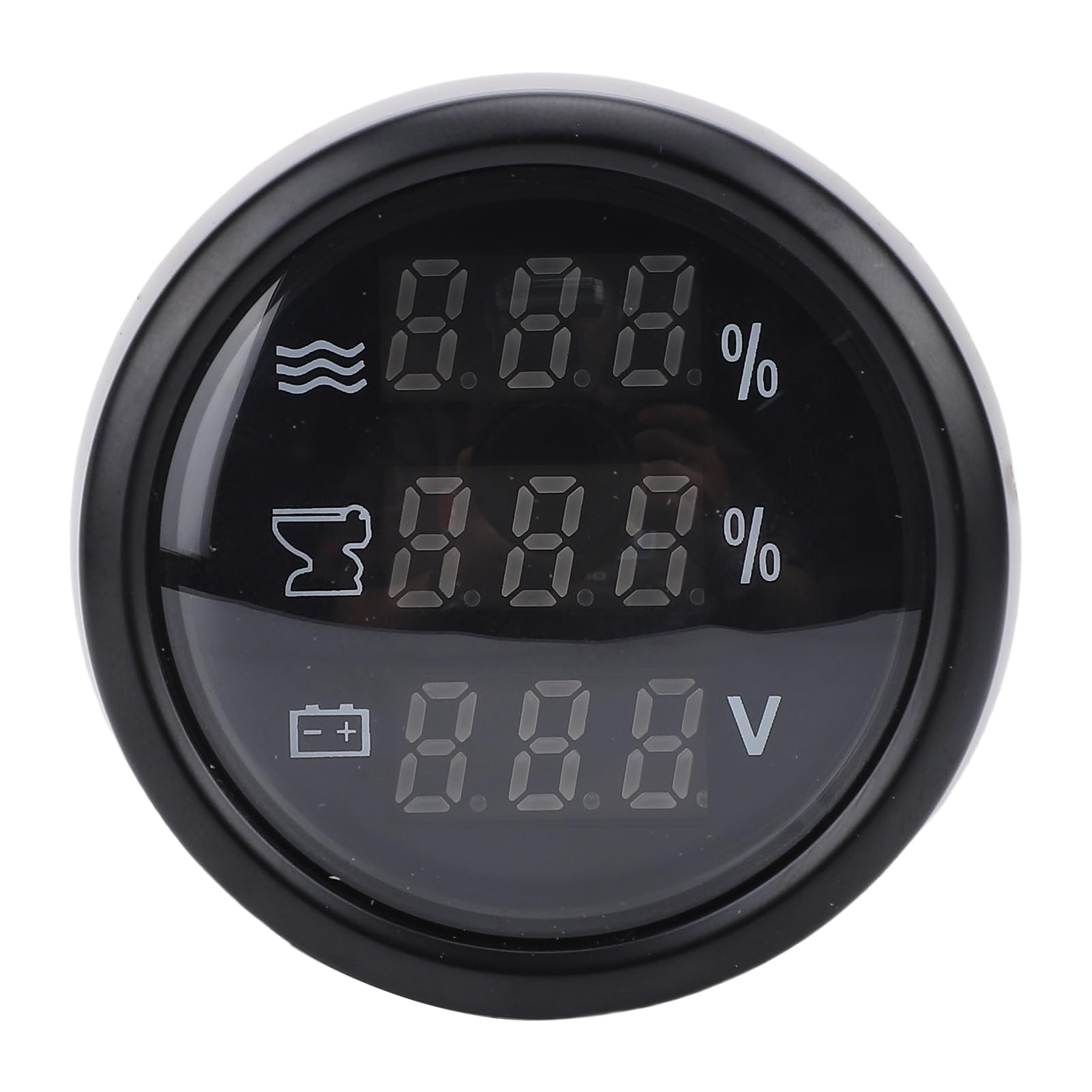 Medidor Digital 3 en 1 de 52 Mm, Monitor de Voltaje de Aguas Residuales de Nivel de Agua con Función de Alarma para Automóvil, Barco Marino, RV, Pantalla Azul (Esfera negra, bisel negro.)