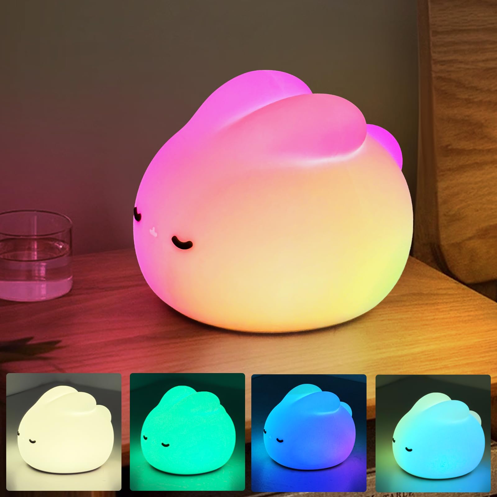 beek Nachtlicht Baby Silikon, Mehrfarbig Stilllicht Kaninchen Touch LED Lampe Dimmbar und Zeitschaltuhr Nachttischlampe Kinder, Geschenke für Kinderzimmer Mädchen Junge
