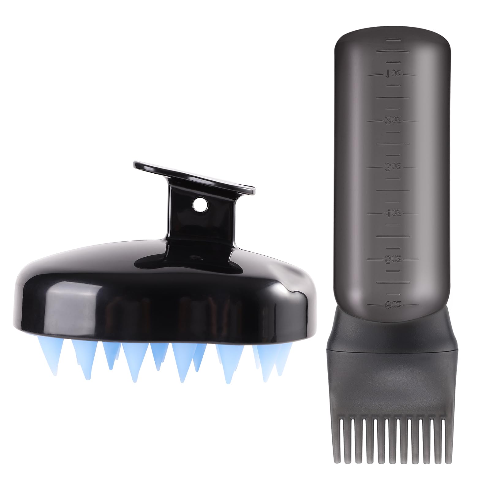 PAEFIU 2 Stücke Haaröl Applikator, Hair Oil Applicator Bottle und Kopfhaut Massagebürste, Wurzelkamm mit Abgestufter Skala Haarfärbebürste Applikator Flasche Haare für Hair Oiling Haar Colorationen