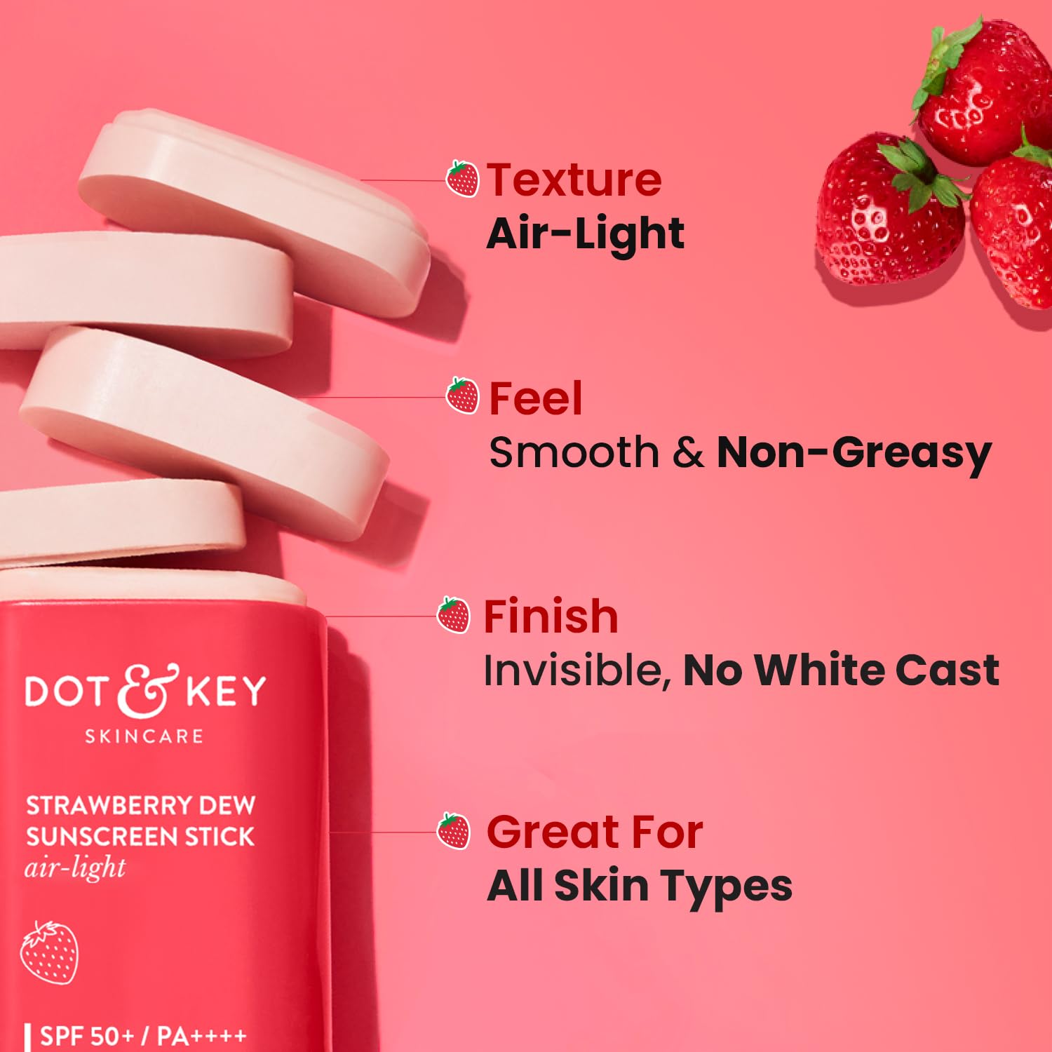 Dot & Key Strawberry Dew Spf 50 Sunscreen Stick On-The-Go Spf 50 Pa+++, Broad Spectrum, Uva/Uvb Rays Protection With Hyaluronic & Ceramide Normal Skin Type For Hydration & Skin Barrier, Mess Free, 20G - Image 2